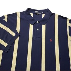 VTG Ralph Lauren Polo Shirt Mens XXL Navy Blue White Vertical Stripes Y2k Preppy